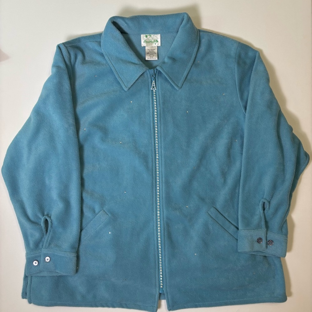 Quacker Factory Light Track Jacket Women's 2X Blue Velvet Rhinestones Full Zip